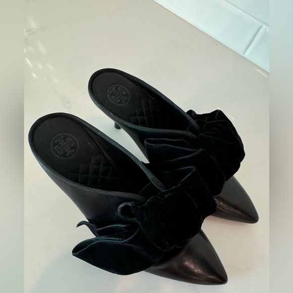 Tory Burch Black Leather Clara Mules Size 6M - Picture 3 of 12